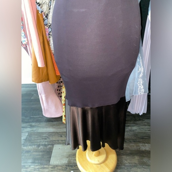 Yigal Azrouel Brown VTG 2000s Y2K Long Gown Sheath Dress Silk Mermaid Red Carpet - Picture 3 of 5